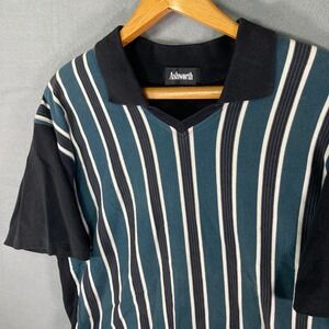 Ashworth XL Striped‎ Polo Shirt Mens Short Sleeve Black Green White Cotton